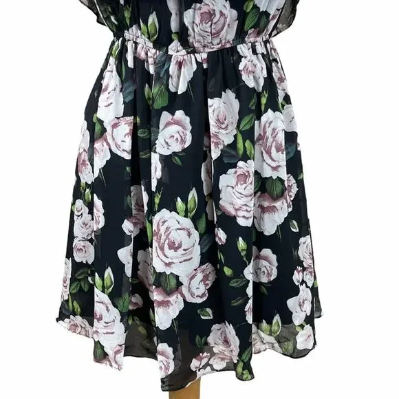 Lucy Paris Off the Shoulder Floral Dress Black L - Picture 3 of 10